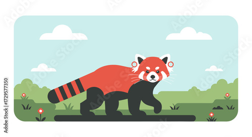 red panda on a green background