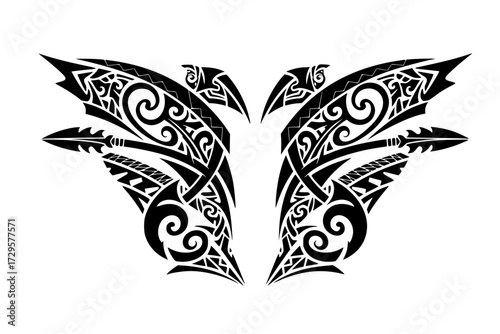 Polynesian Body Style Tattoo Ornament: Tribal, Maori, Hawaiian, Samoan, Ethnic, Abstract, Design, Culture, Seamless Pattern.