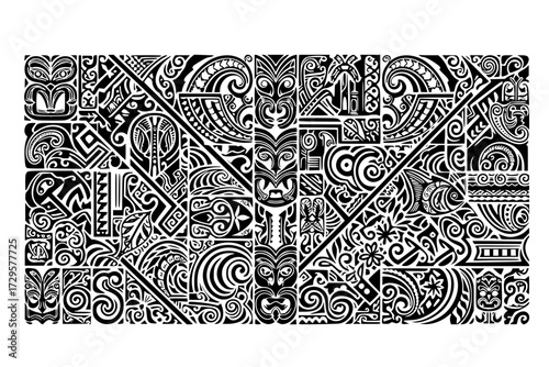 Abstract Polynesian Ethnic Pattern: Tribal Art, Seamless Texture, Hawaii, Tattoo, Maori, Pacific Islander, Island Culture, Background.