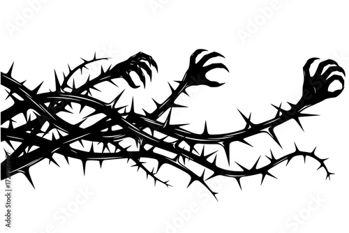 Blackthorn Branches with Thorns Set: Tattoo Design, Nature, Gothic, Symbolism, Pagan, Mystical, Dark Academia, Vector.