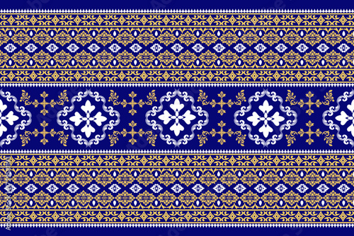Damask floral pattern border. Motifs Ikat floral ethnic oriental pattern traditional.Aztec style abstract vector illustration.design for texture, fabric, scarf,background,carpet,rug