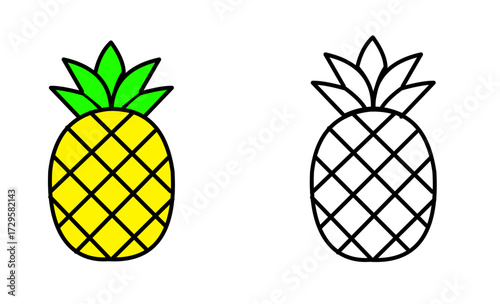 Simple flat vector pineapple icons with outline