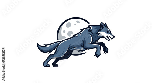 Leaping Gray Wolf Illustration with Sharp Claws and Intense Gaze.