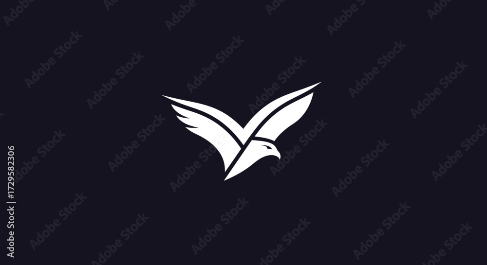 Obraz premium Stylized white eagle logo with spread wings on a dark background.