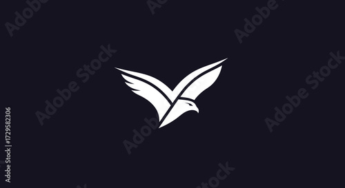 Stylized white eagle logo with spread wings on a dark background.