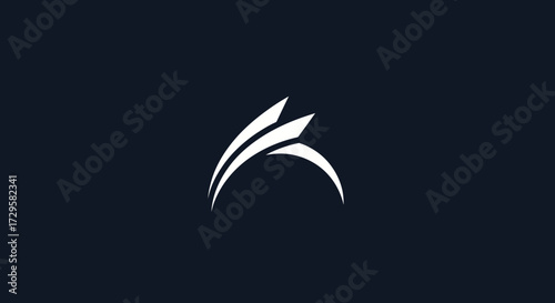 Abstract white logo design with curved lines.
