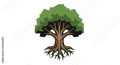 Majestic Tree Roots and Crown Illustration.