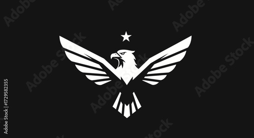 Striking White Eagle Emblem with Star on Black Background.