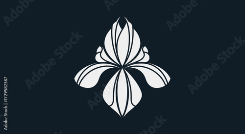 Elegant White Stylized Floral Emblem Graphic Design.