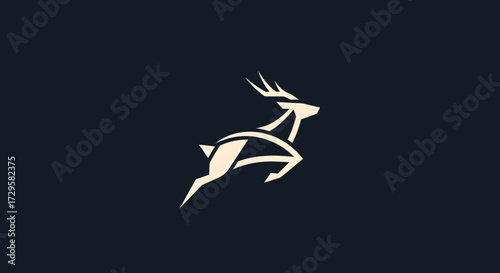 Elegant leaping deer logo design minimalist style.