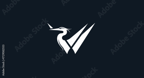 Elegant Heron Logo Design with Initial Letter V.