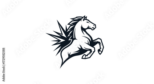Dynamic Horse with Abstract Wing Design in Black and White.