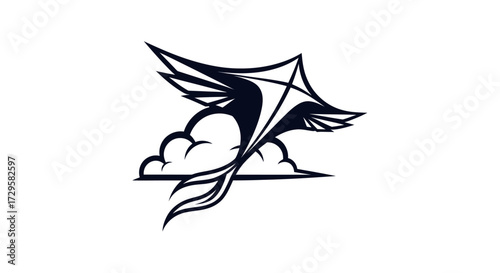 Elegant Kite Soaring Above Clouds Depicting Freedom and Movement.