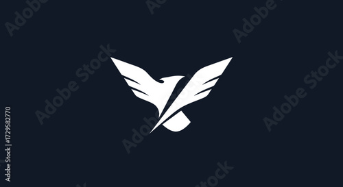 Stylized White Phoenix Bird Logo Design Abstract Symbol.