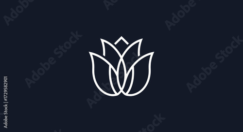 Elegant minimalist white lotus flower line art symbol.