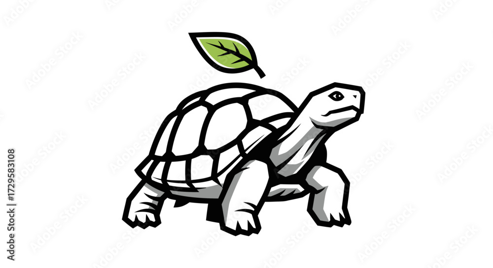 Fototapeta premium A tortoise with a leaf on its shell.