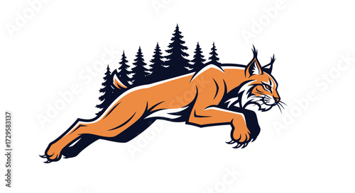 Powerful jumping lynx wildcat mascot illustration.