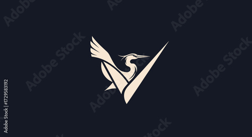 Elegant Heron Bird Logo Design V Initial.