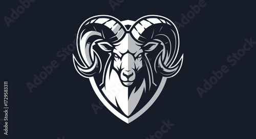 Majestic Ram Head Emblem with Intricate Horns and Bold Design.