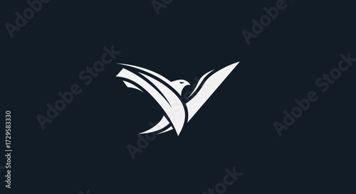 Abstract stylized bird logo design incorporating letter V.