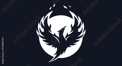 Majestic Phoenix Rising from the Ashes in a Striking Silhouette.