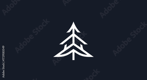 Simple White Pine Tree Silhouette Design.