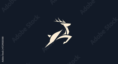 Elegant leaping deer logo design minimalist style.
