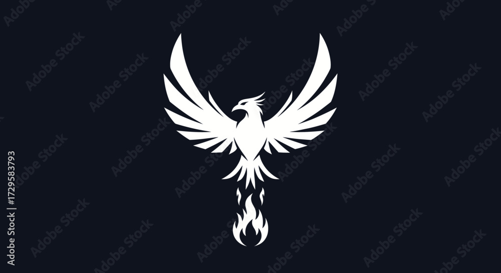 Fototapeta premium Majestic Phoenix Rising from Flames Vector Illustration.