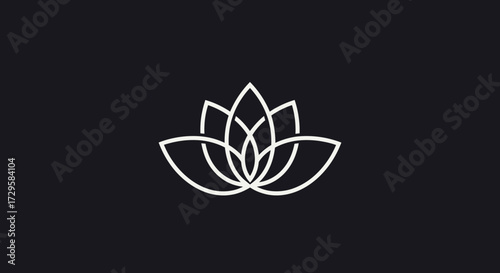 Minimalist white line art lotus flower symbol.
