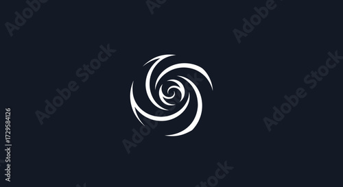 Abstract white spiral vortex design on a dark background.