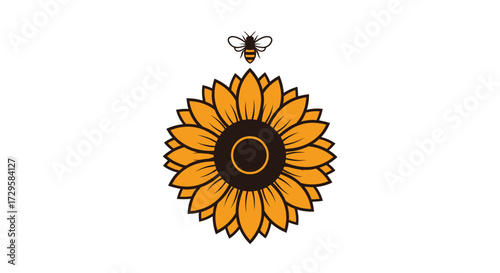 Sunflower with Bee: A Symbol of Summer and Pollination.