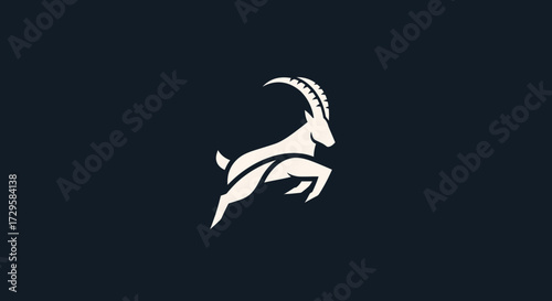 Silhouette of a Leaping Goat with Large Horns.