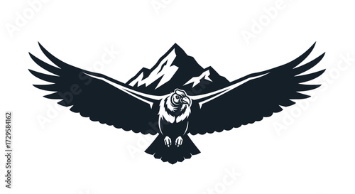Majestic condor with spread wings over a mountain peak.
