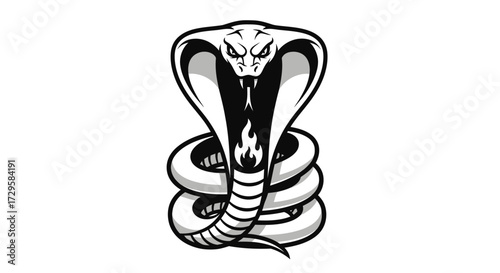 Stylized Cobra Snake with Hood Displayed in Black and White.
