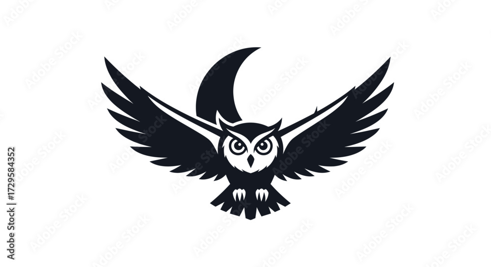 Obraz premium Majestic Owl in Flight with Crescent Moon.
