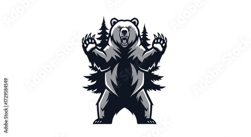 Grizzly Bear Standing on Hind Legs Roaring.