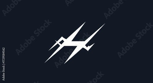 Stylized White Lightning Bolt Logo on Dark Background.