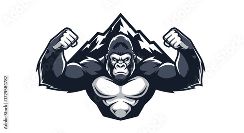 Strong muscular gorilla mascot flexing its powerful biceps.