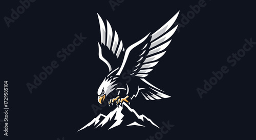 Majestic Eagle Landing on Mountain Peak.