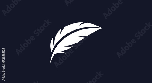 Elegant white feather quill icon silhouette vector.