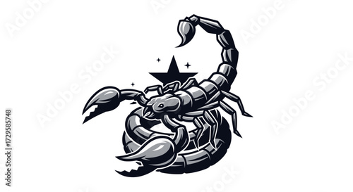 Detailed Illustration of a Scorpion with Star Accent.