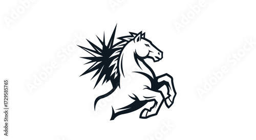 Majestic rearing horse with spiky mane.