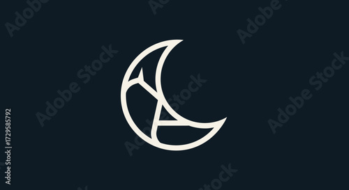 Minimalist crescent moon logo design with abstract lines.