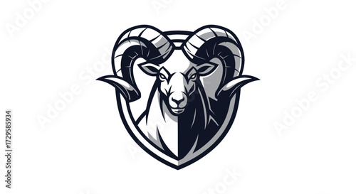 Majestic ram emblem with curved horns and a determined gaze.