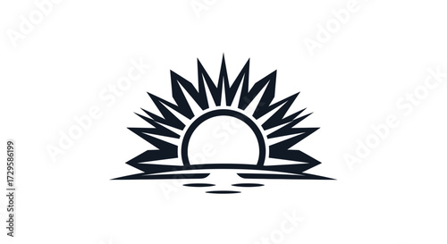 Sunrise over water simple logo design sunburst horizon morning light nature theme.