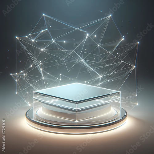 Floating Polygon Glass Podium with Glow