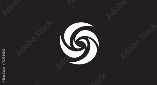 Abstract white swirl design on black background.