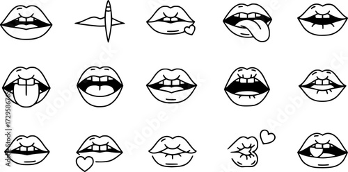 Vector line icons collection of lips.