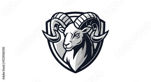 Monochrome Ram Head Mascot Inside a Shield Emblem.