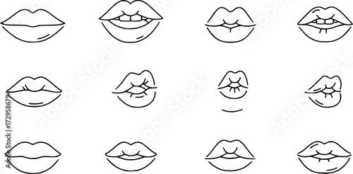 Vector line icons collection of lips.